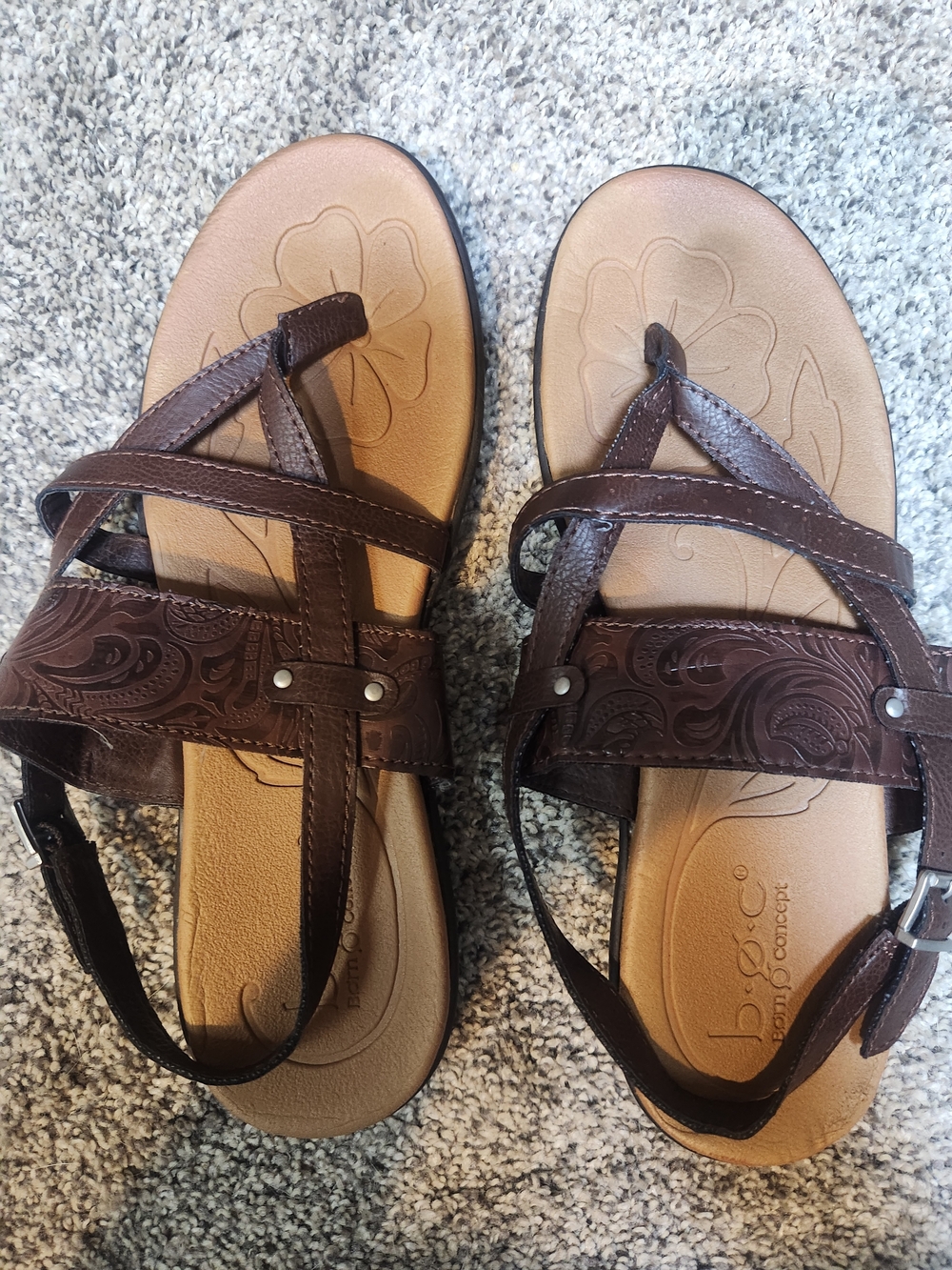 b.o.c. Dark Brown Floral Embossed Cross-Strap Sandals